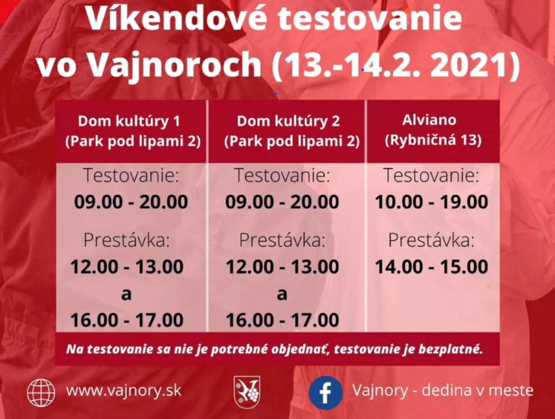 Najbližšie testovanie vo Vajnoroch bez objednania