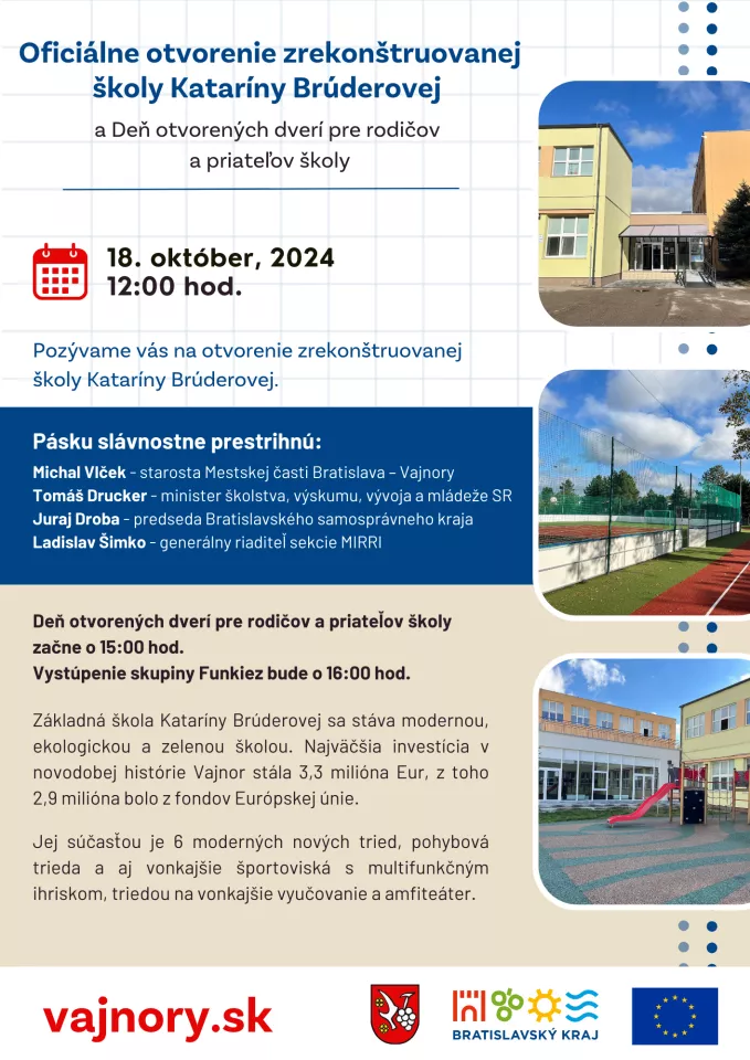 Oficiálne otvorenie zrekonštruovanej školy Kataríny Brúderovej 