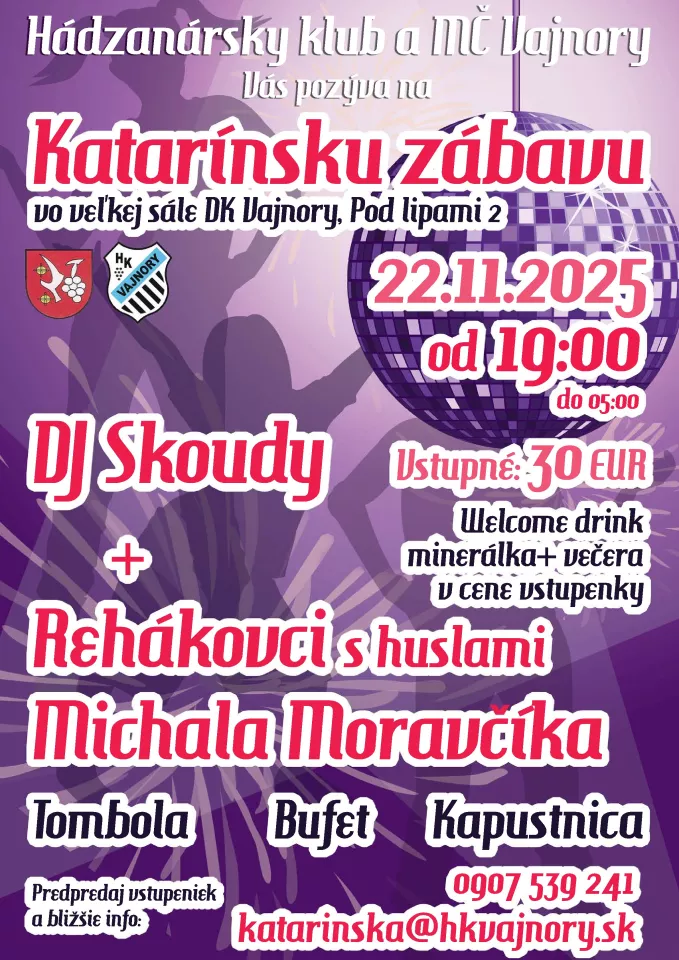 HK Vajnory pozýva na Katarínsku zábavu.