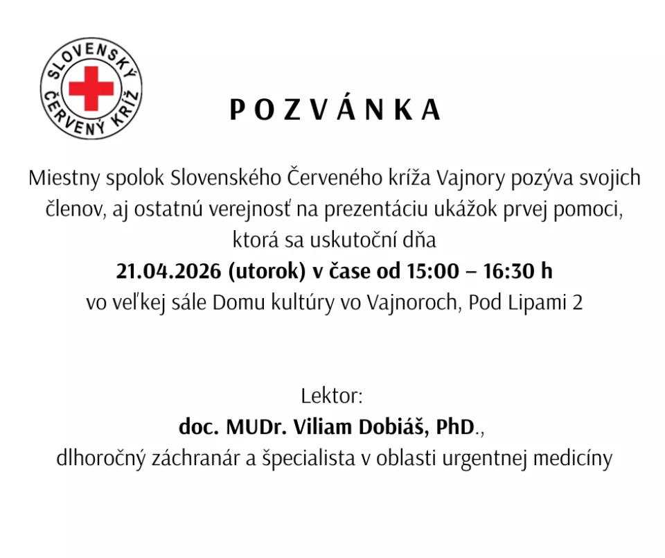 Pozvánka - prezentácia ukážok prvej pomoci