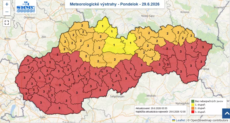 Výstraha pred mimoriadne vysokými teplotami v pondelok a utorok