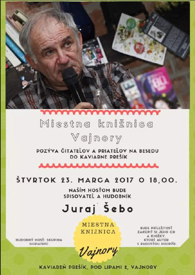 Pozvánka do knižnice ! Beseda s J. Šebom 23. marca 2017